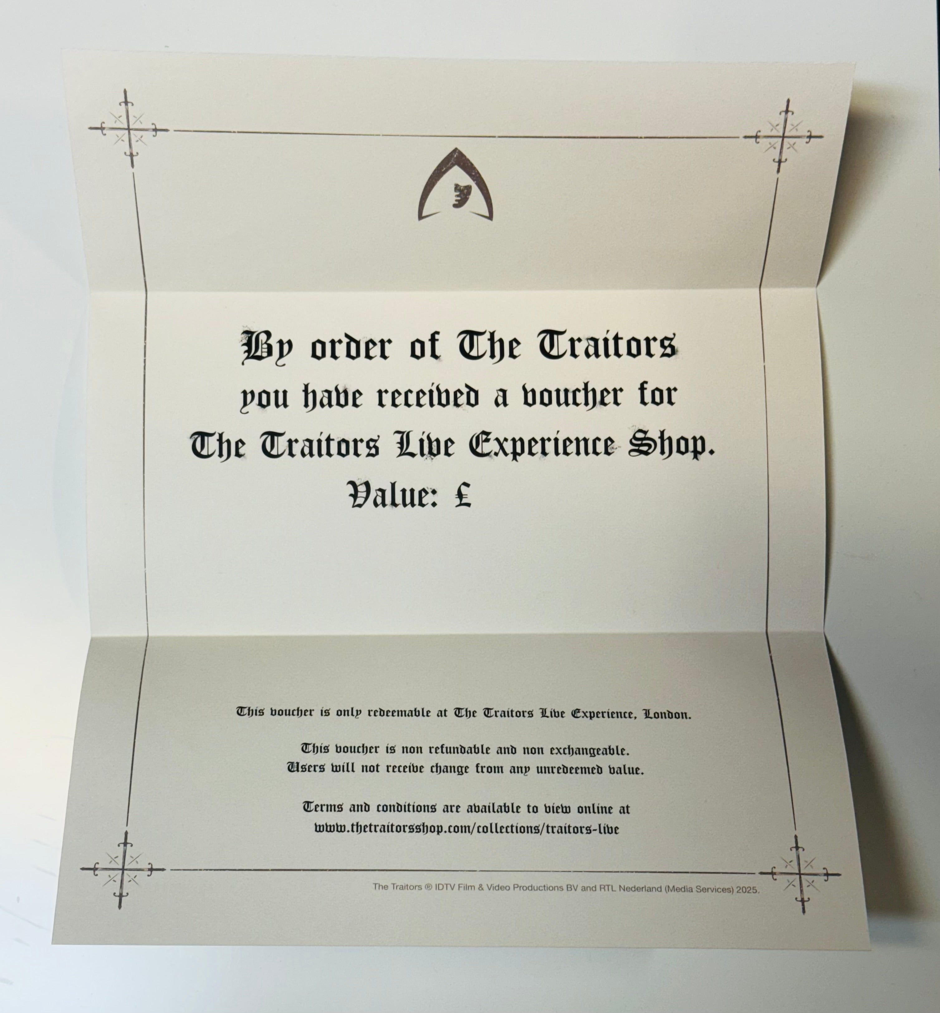 The Traitors Live Experience Shop Voucher